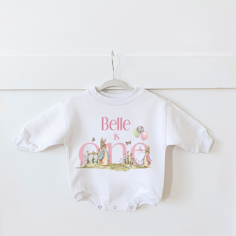 Personalized Baby First Birthday Rabbit Sweatshirt Romper| BBcloth8201