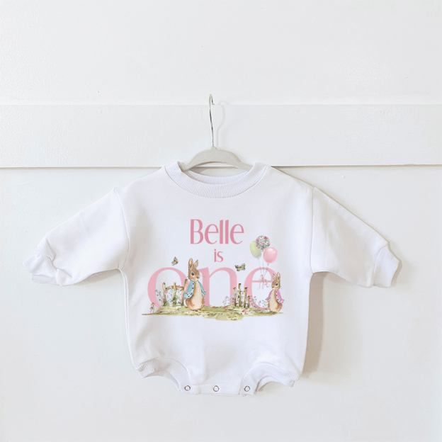 Personalized Baby First Birthday Rabbit Sweatshirt Romper| BBcloth8201