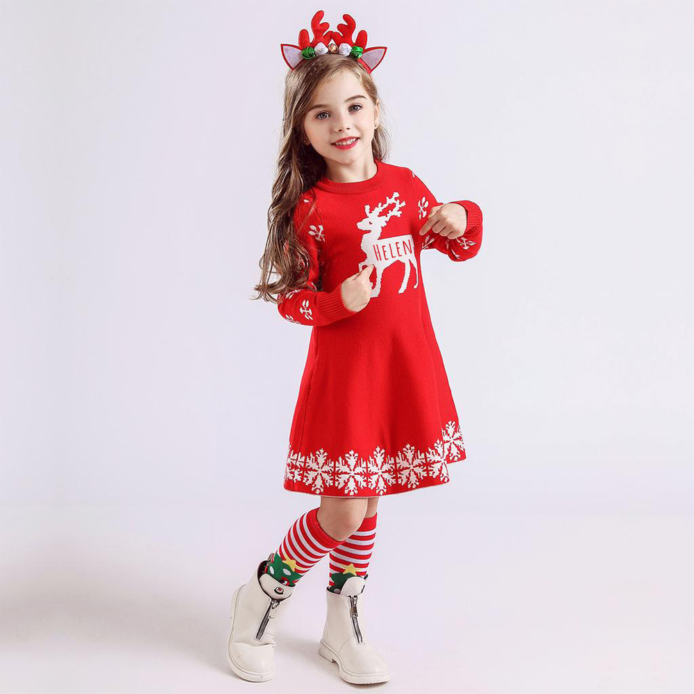 Personalized Girl Christmas Sweater Deer Dresst| YESMC21