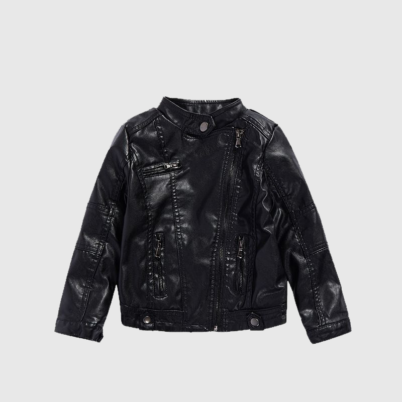 Personalized Kids Embroidered Zip Up Faux Leather Jacket| Cloth250