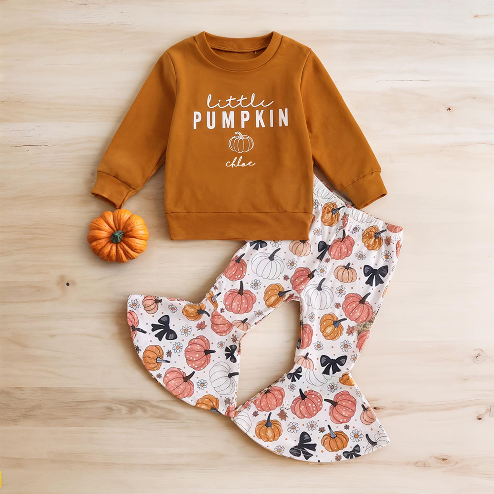 Personalized Baby Girl My Little Pumpkin Sweatshirt Set| YESHalloween07