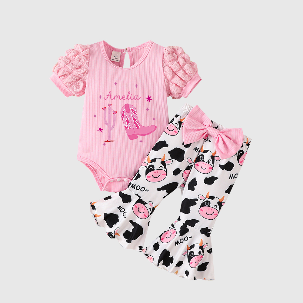 Personalized Baby Girl Denim Romper Set| BBcloth117