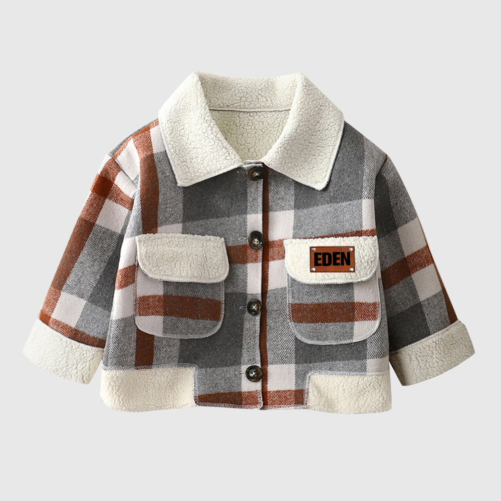 Personalized Boy Leather Patch Plaid Jacket| Cloth259