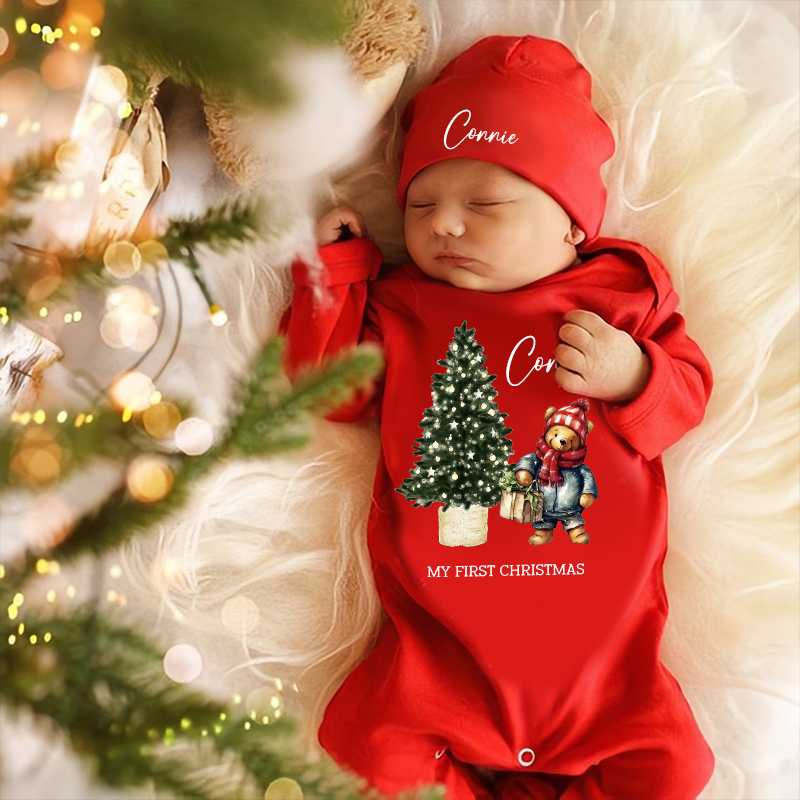 Personalized Baby My First Christmas Teddy Wreath Outfit| BBcloth1221