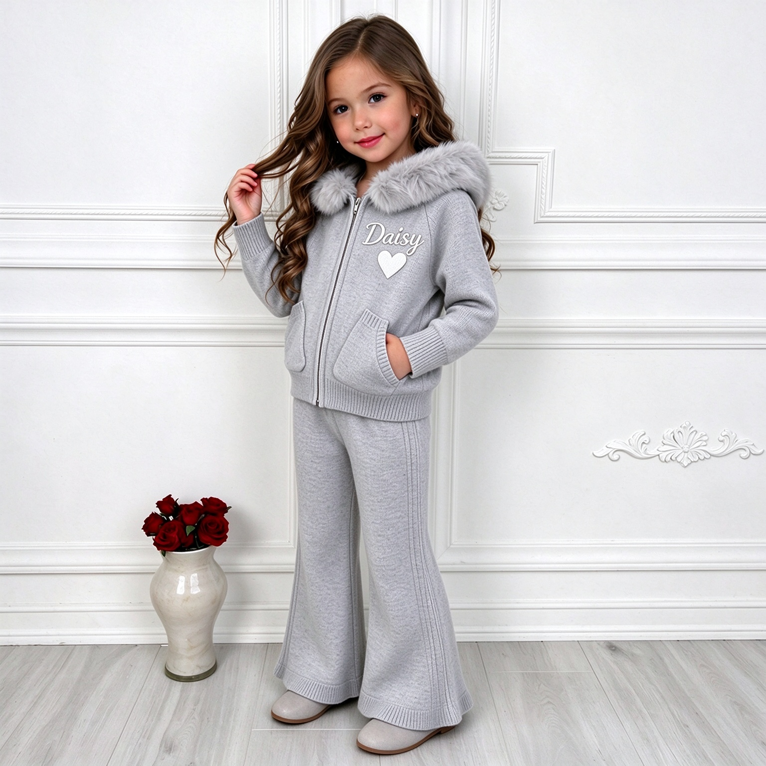 Personalized Winter Luxury Girls Knitted Tracksuit Set | Cloth297
