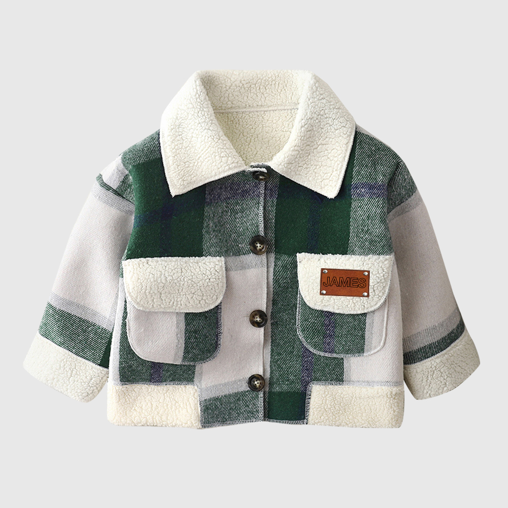 Personalized Boy Leather Patch Plaid Jacket| Cloth259