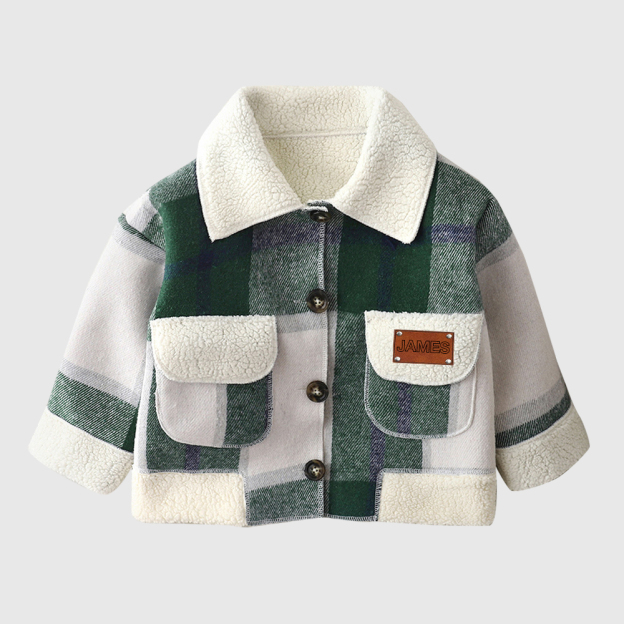 Personalized Boy Leather Patch Plaid Jacket| Cloth259