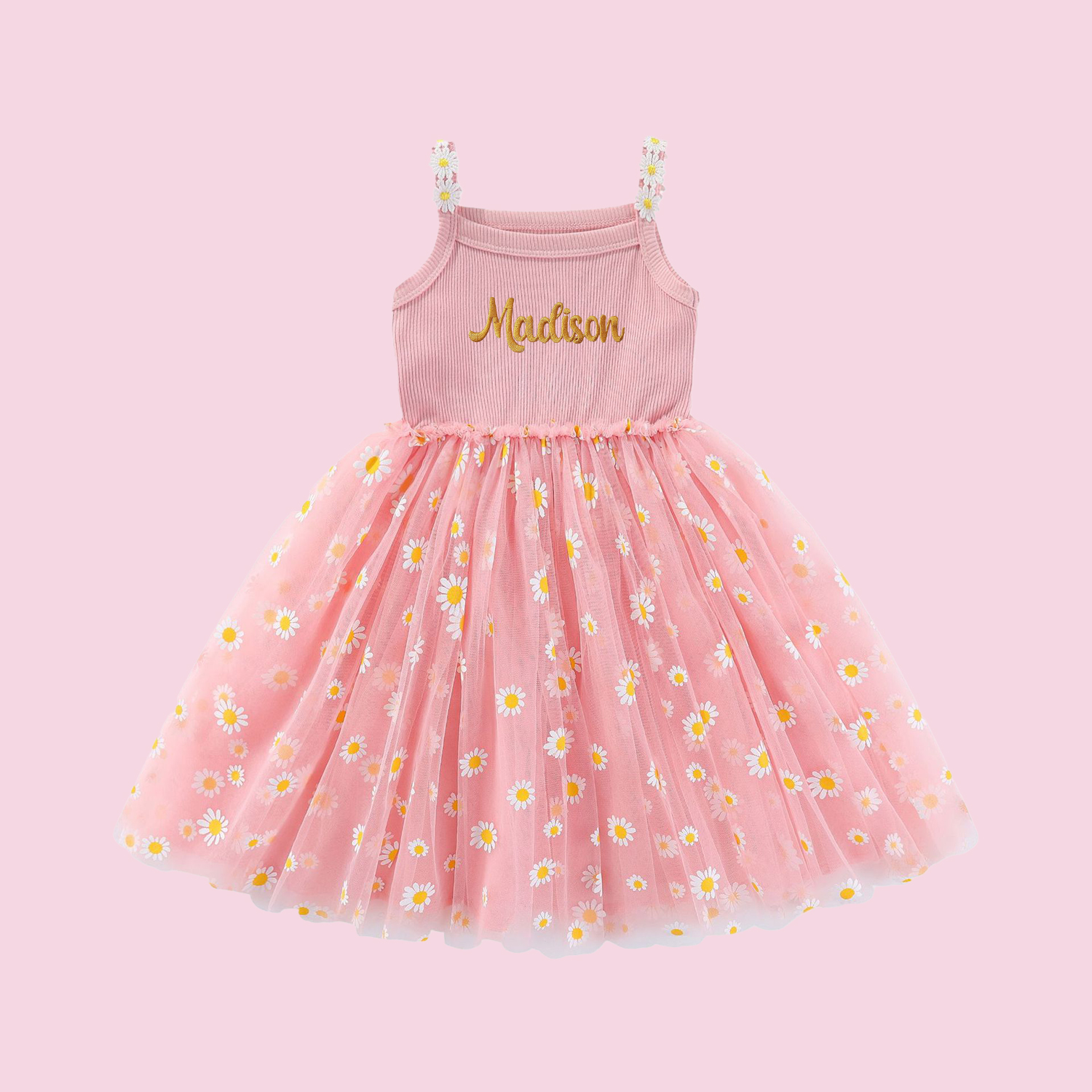 Personalized Girl Embroidered Daisy Tutu Dress| Dress12