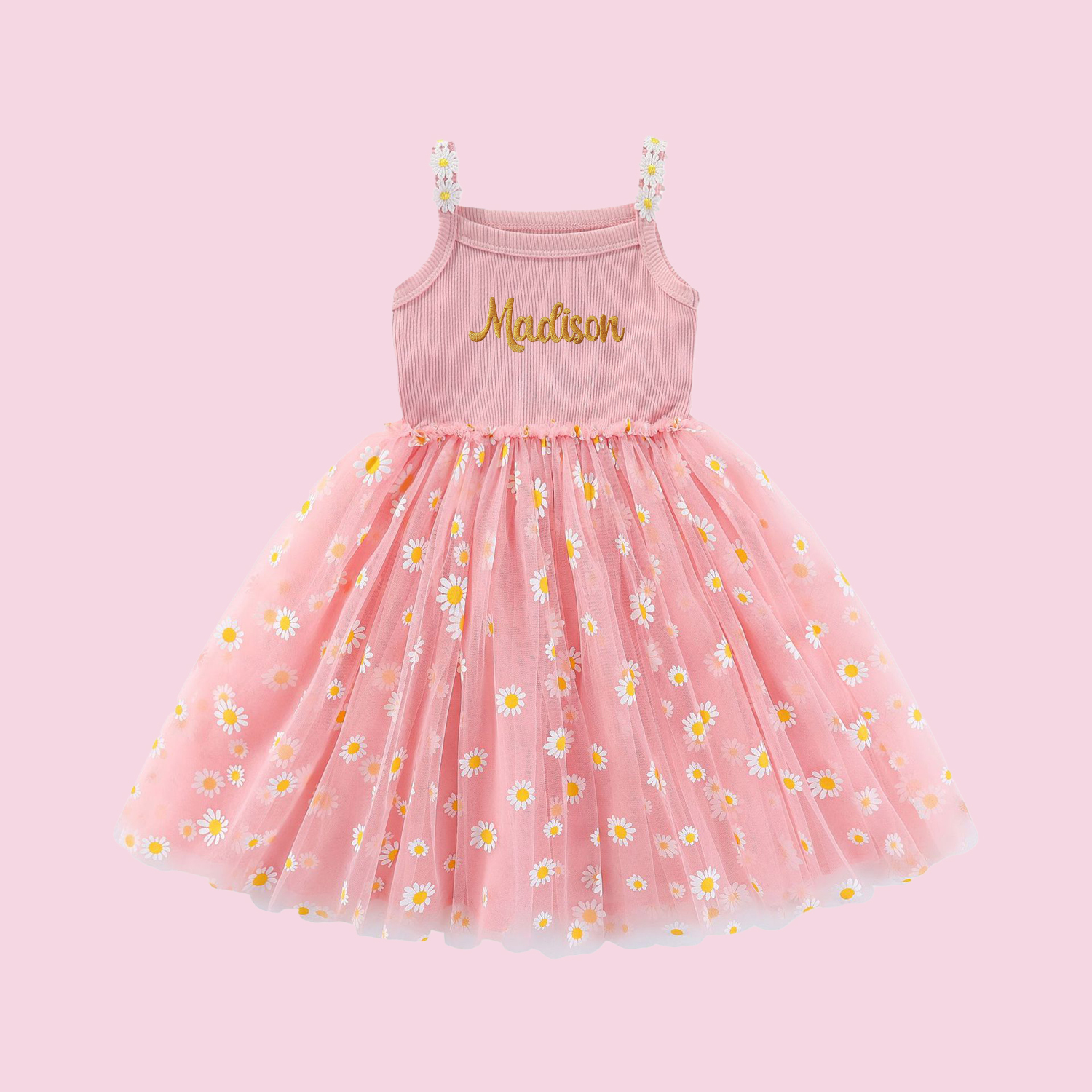 Personalized Girl Embroidered Daisy Tutu Dress| Dress12