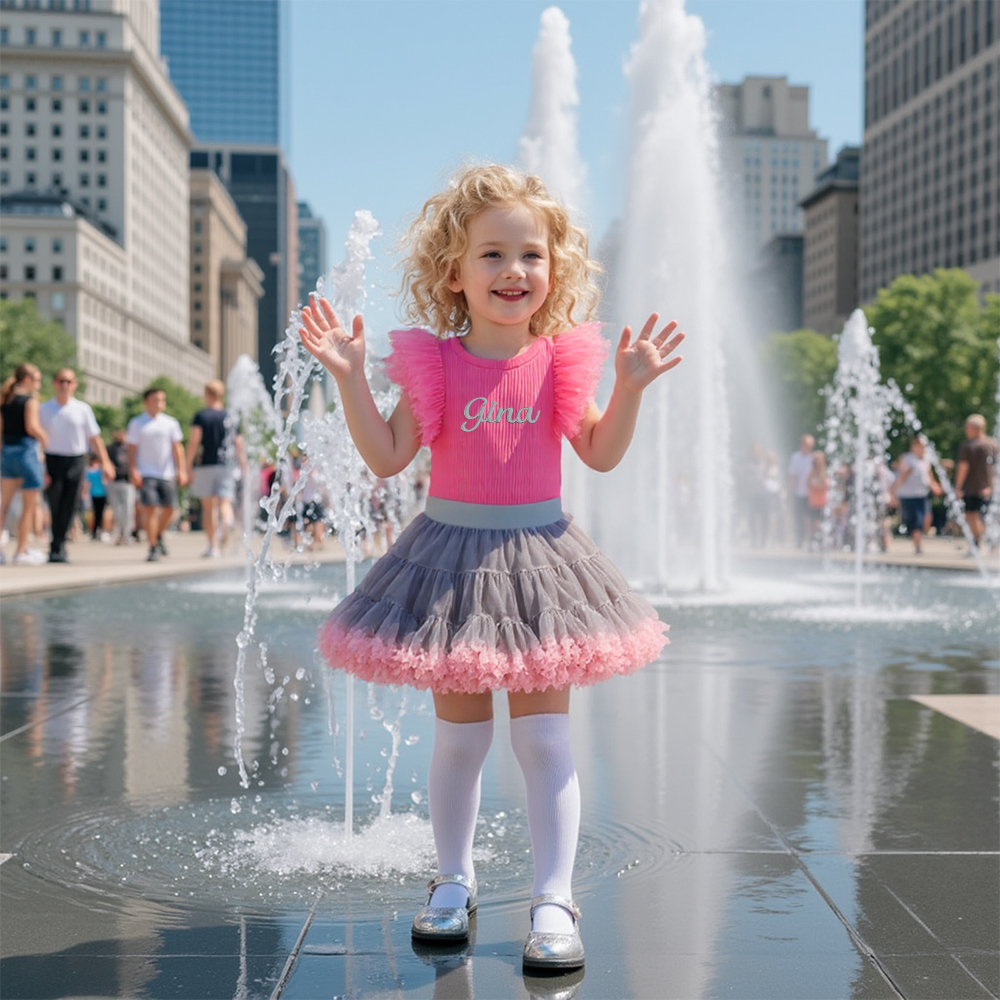 Personalized Girl Mesh Flying Sleeve T-shirt TUTU Skirt Set| Cloth236