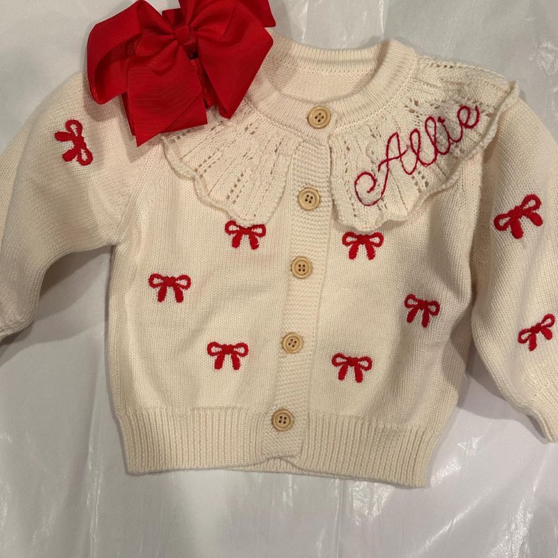 Personalized Baby Hand Embroidered Bow Cardigan| BBcloth98