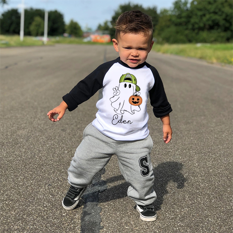 Personalized Kids Halloween Ghost Long Sleeves Shirt| Cloth12449