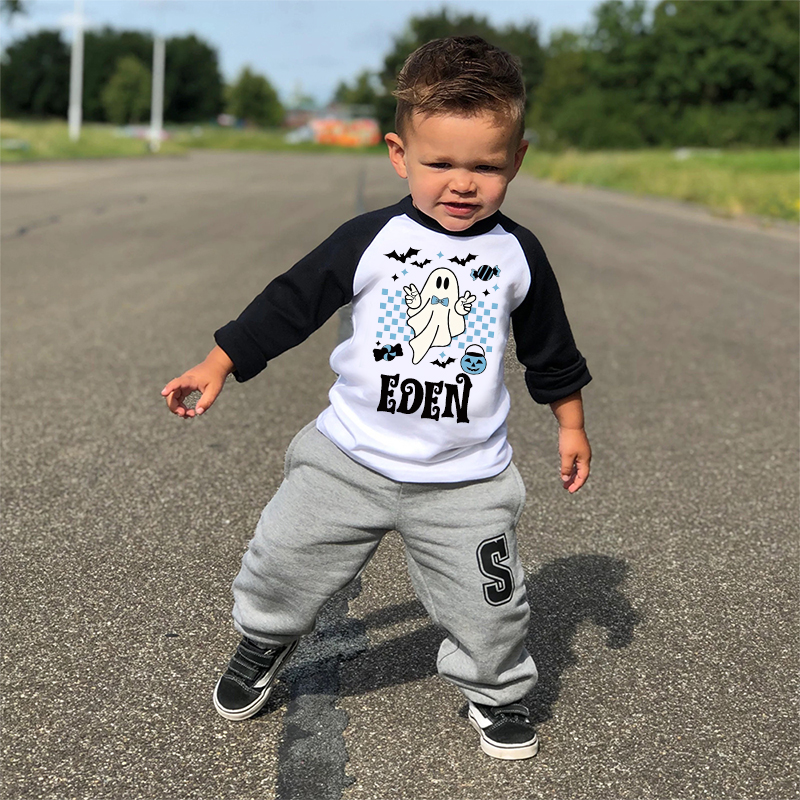 Personalized Kids Halloween Retro Ghost Long Sleeves Shirt| Cloth12452