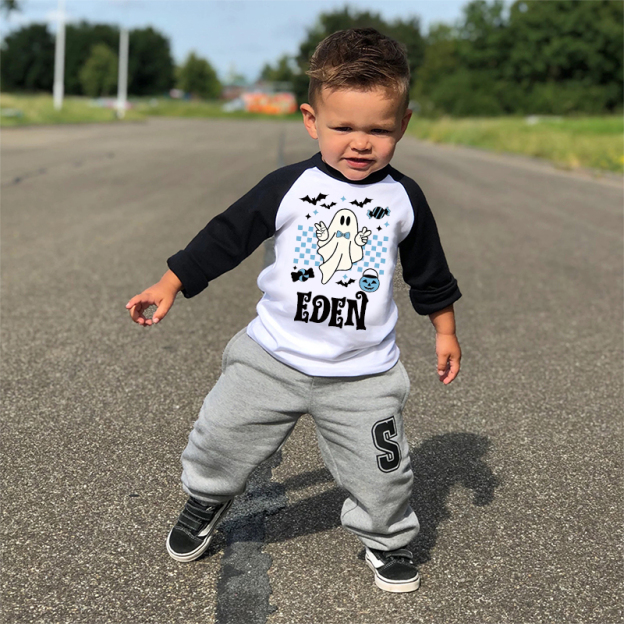 Personalized Kids Halloween Retro Ghost Long Sleeves Shirt| Cloth12452