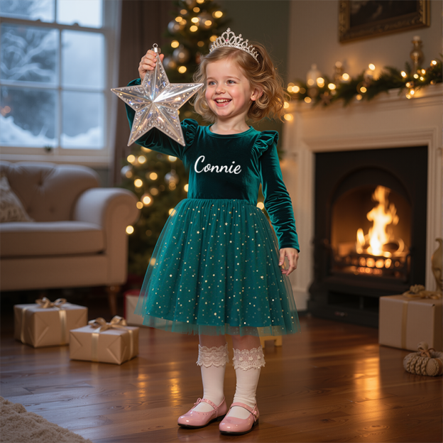 Personalized Gir Long-Sleeved Ruffled Princess Dress| Dress26