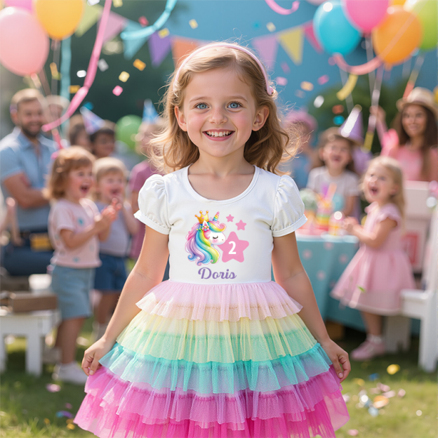 Personalized Gir Birthday Rainbow Mesh Cake Dress| Dress2502
