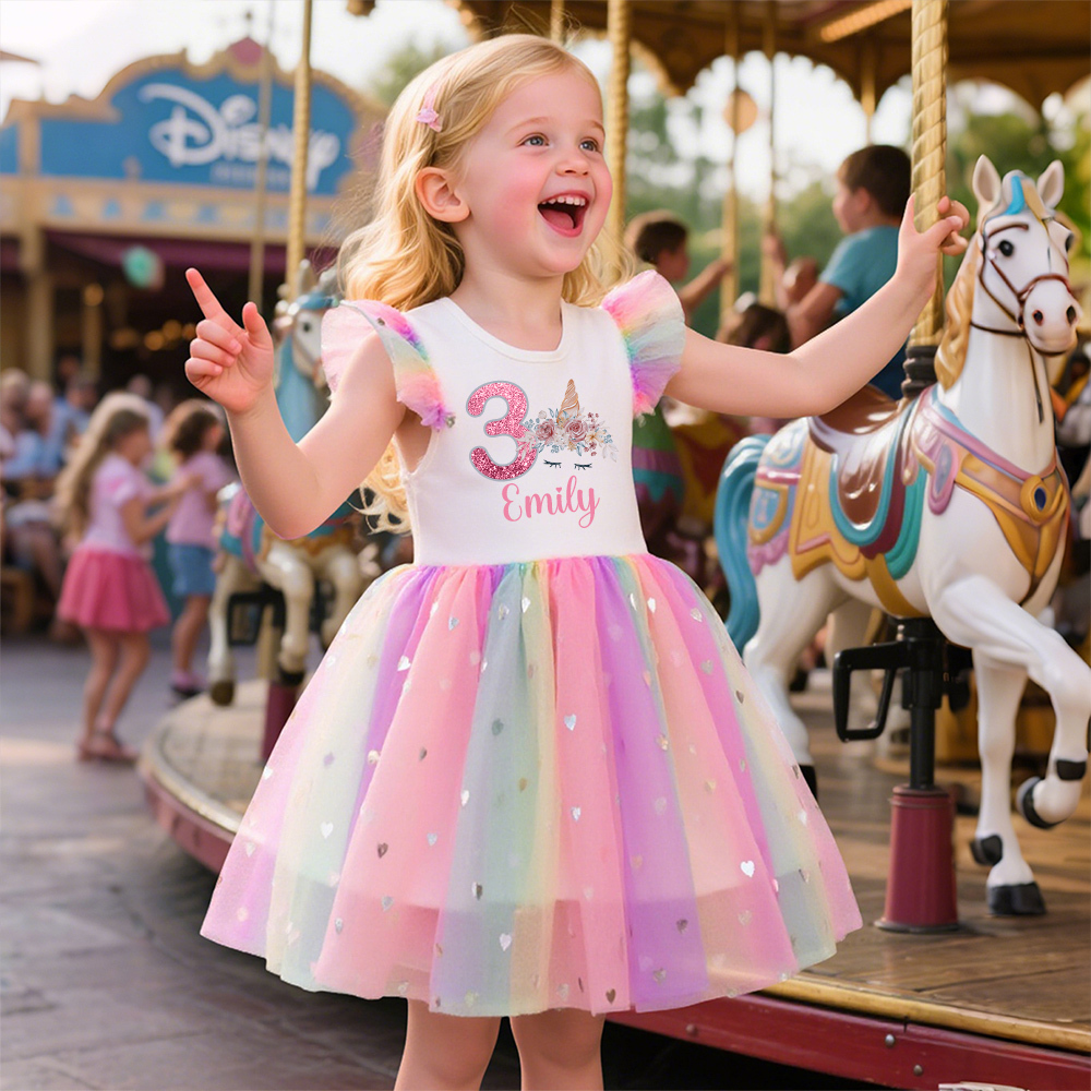 Personalized Girl Birthday Rainbow Mesh Cake Dress| Dress27