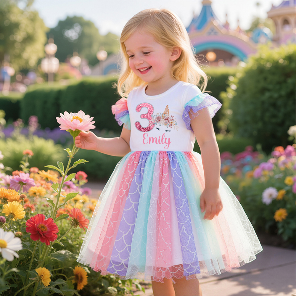Personalized Girl Birthday Rainbow Mesh Cake Dress| Dress29