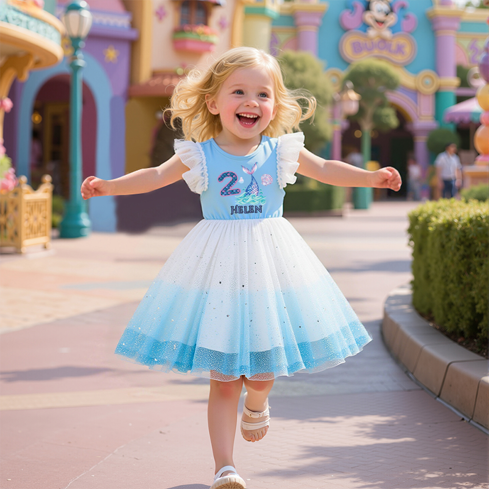 Personalized Girl Birthday Blue Mesh Cake Dress| Dress30