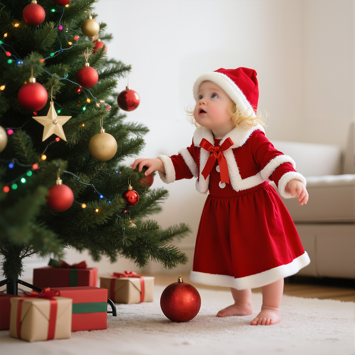 Personalized Girl Christmas Dress Set with Cape & Santa HatYESMC14