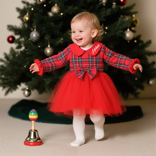 Personalized Girl Christmas Mesh Bowknot Dress|YESMC15