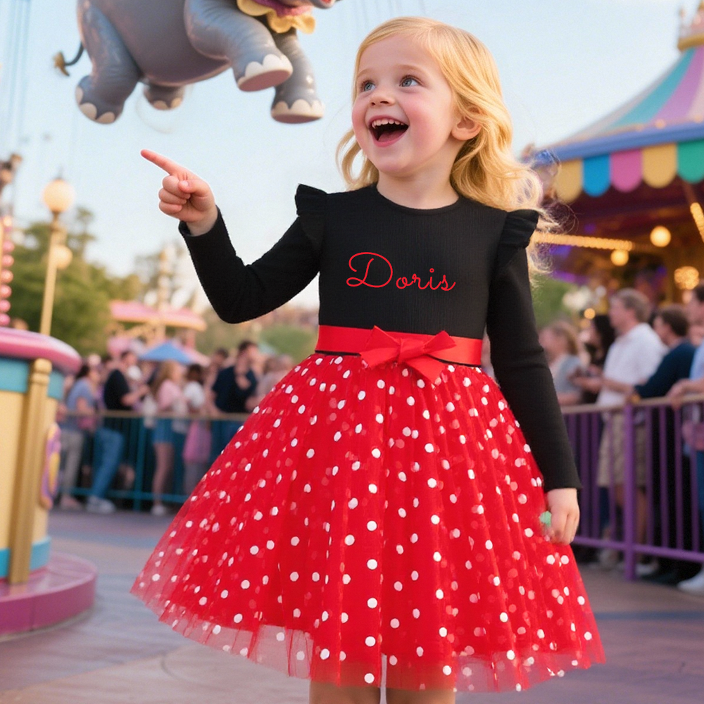 Personalized Girl Polka Dot Tulle with Bow Dress| Dress32