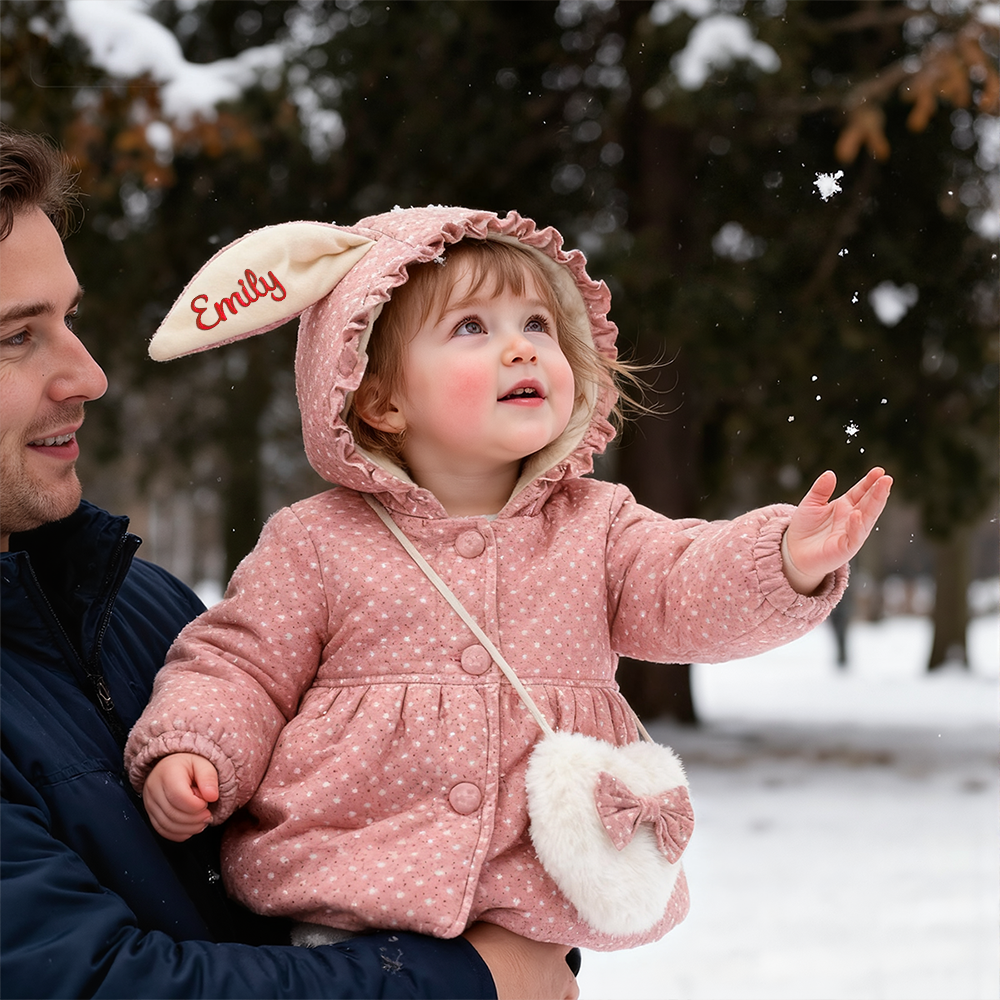 Personalized Baby Girl Embroidered Bunny Ear Coat With Heart Bag| BBcloth104