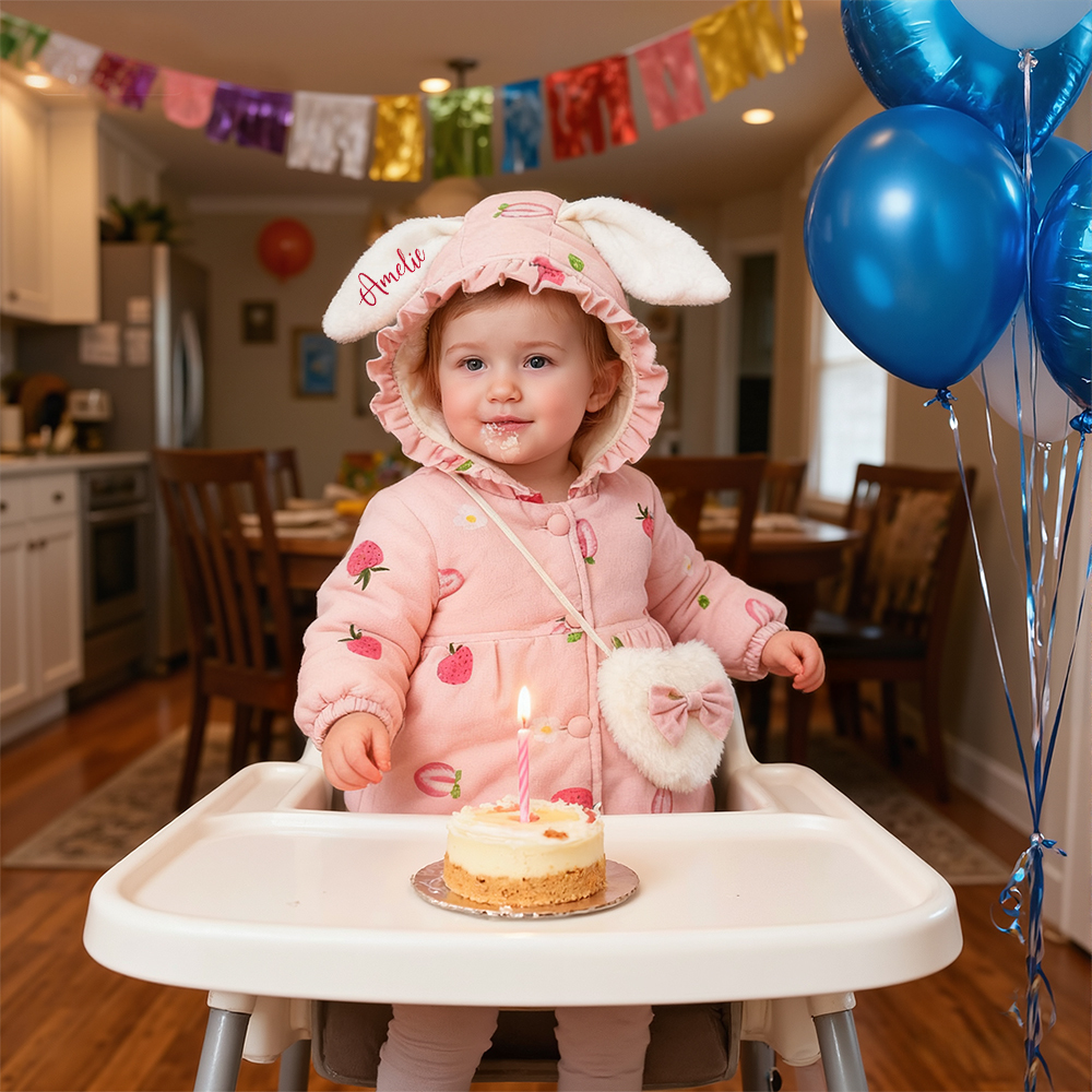 Personalized Baby Girl Embroidered Bunny Ear Coat With Bag| BBcloth105