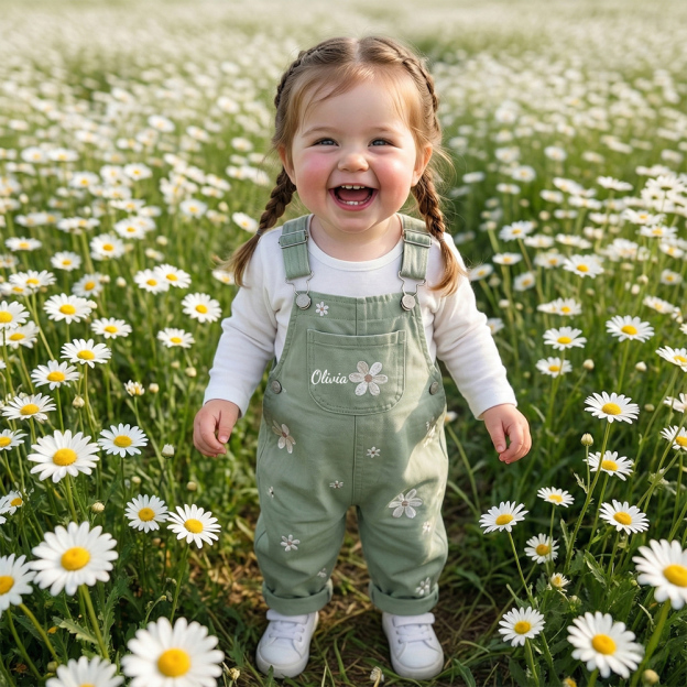 Personalized Baby Girl Embroidered Flower Overalls| Pants27