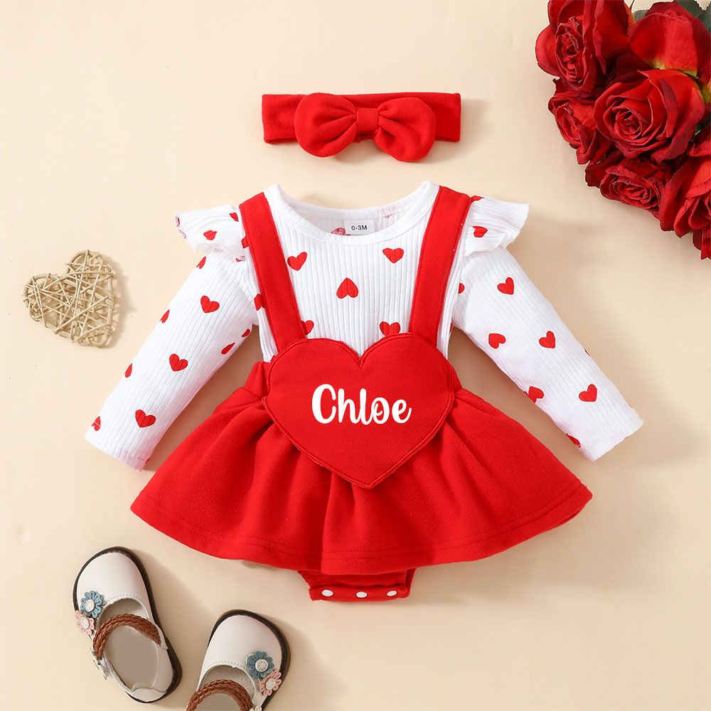 Personalized Baby Girl Heart Suspender Dress Set| YESVal01