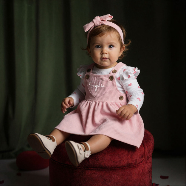 Personalized Baby Girl Heart Suspender Dress Set| YESVal02