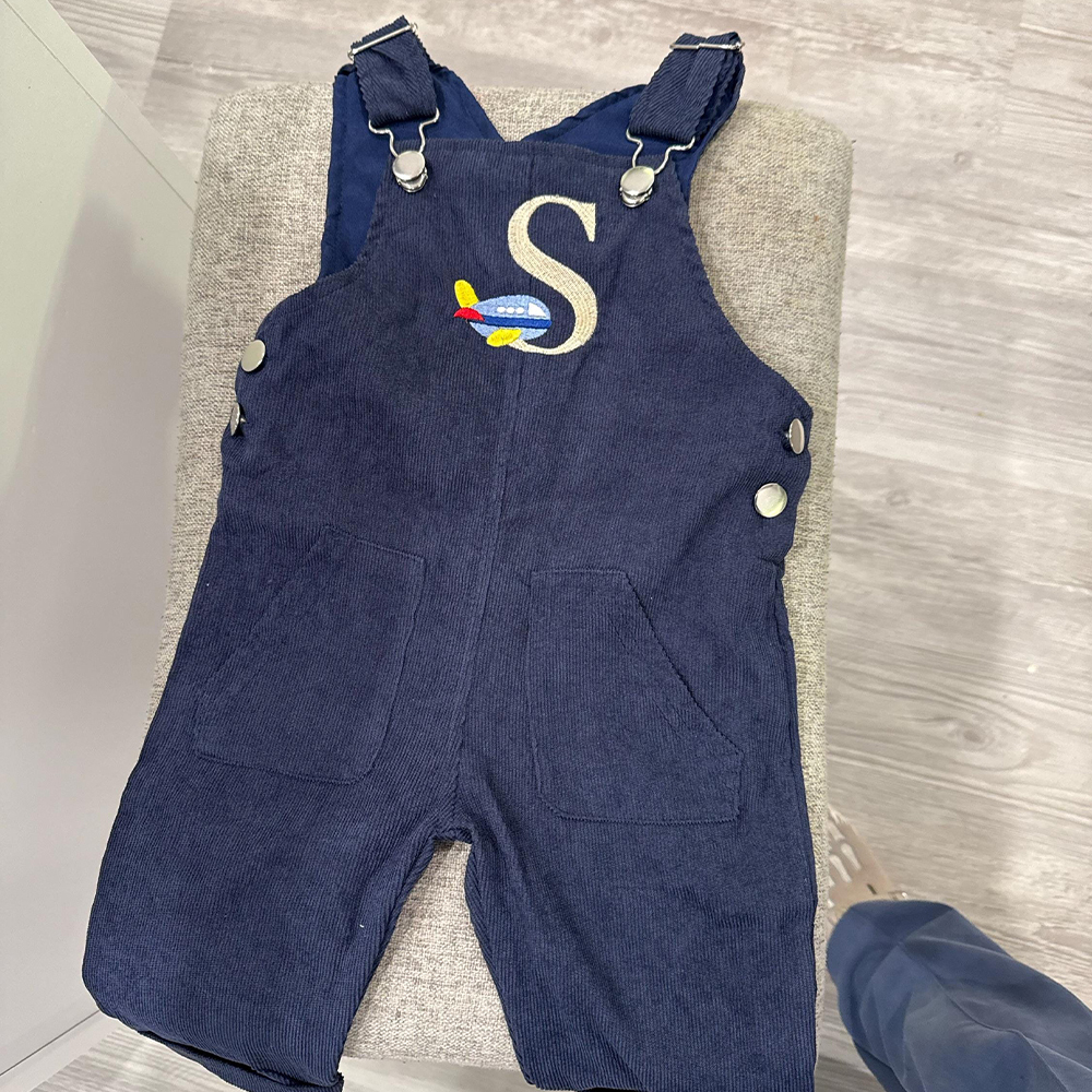 Personalized Embroidery Corduroy Baby Suspenders Jumpsuit | CWBaby387
