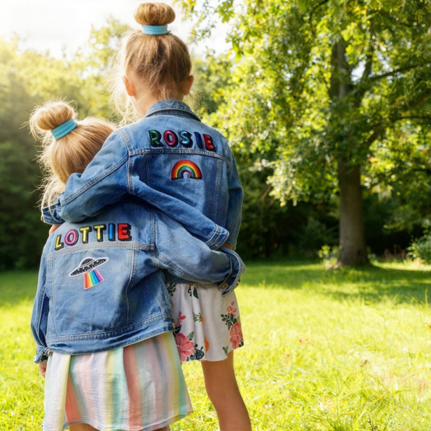 Personalized Kids Hand Patch Rainbow Denim Jacket| Cloth262