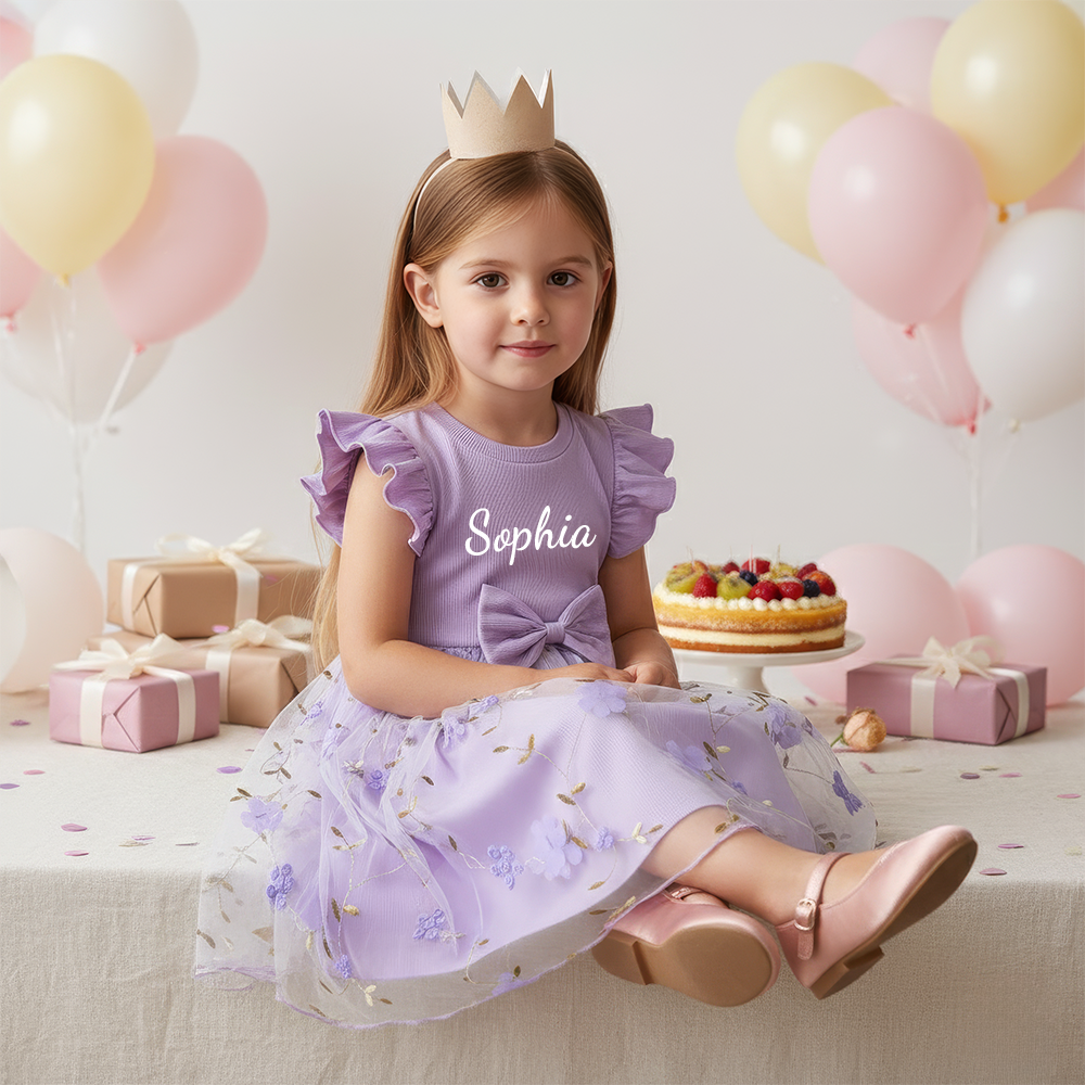 Personalized Girl Floral Mesh Dress| Dress54