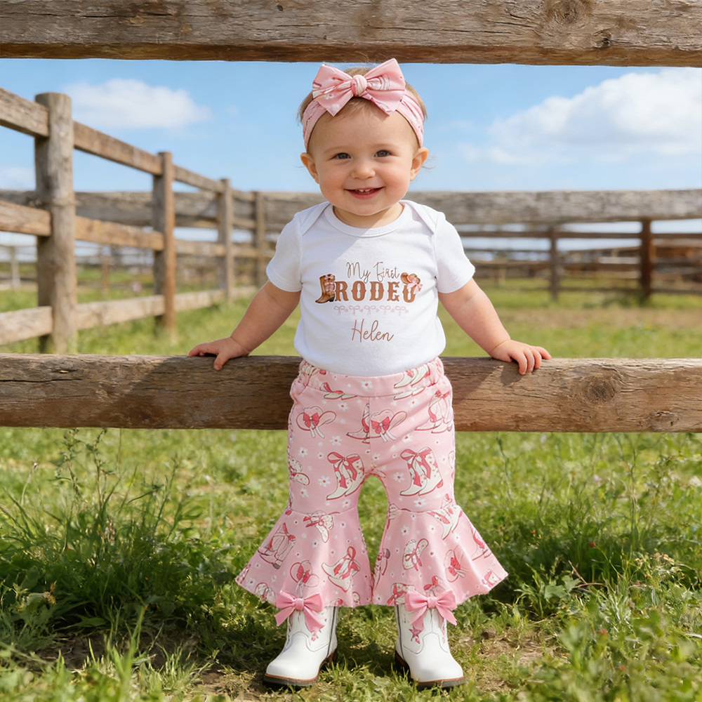 Personalized Baby Girl Cow Print Outfit Set| BBcloth127