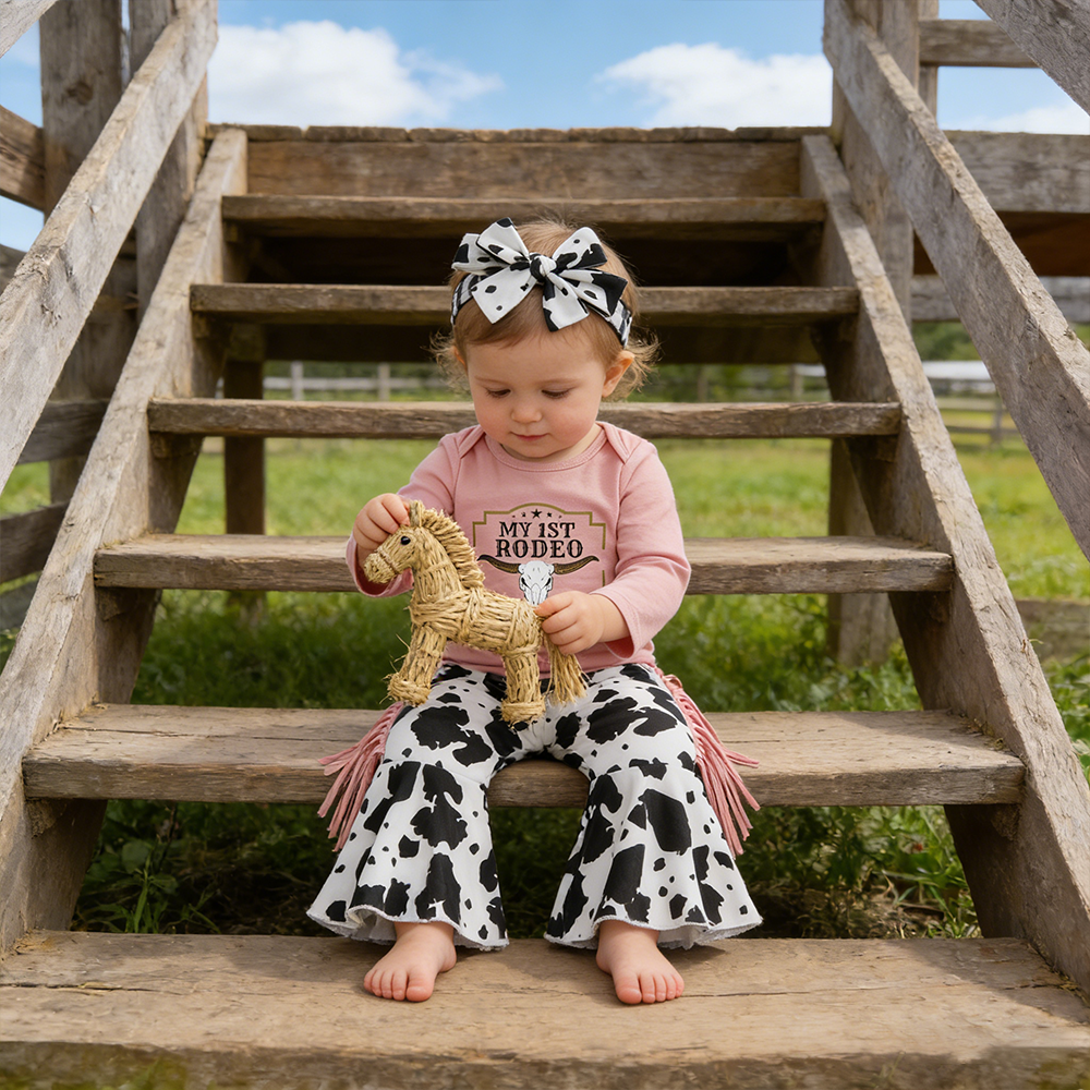 Personalized Baby Girl My First RODEO Cow Print Outfit Set| BBcloth129