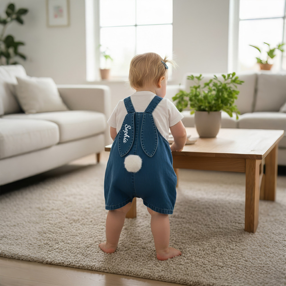Personalized Kids Bunny Ears Demin Overalls| Pants34