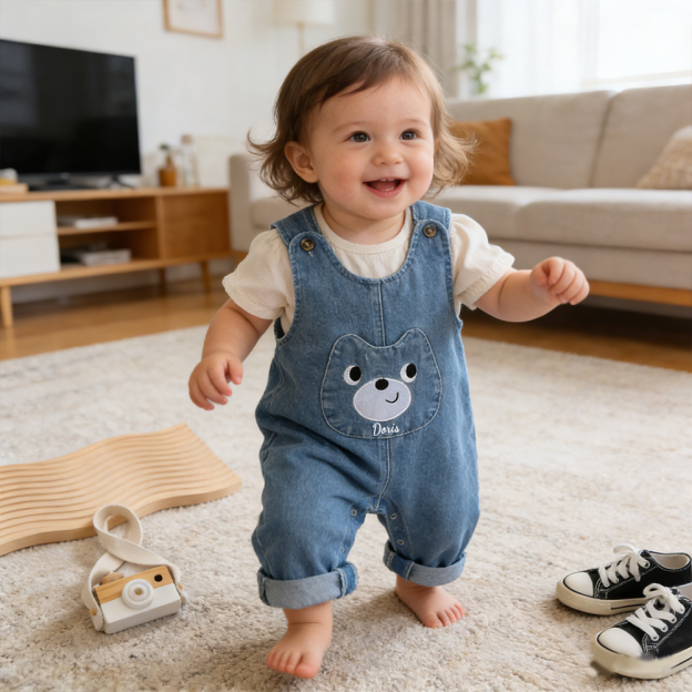 Personalized Baby Cute Bear Denim Overalls| Pants35