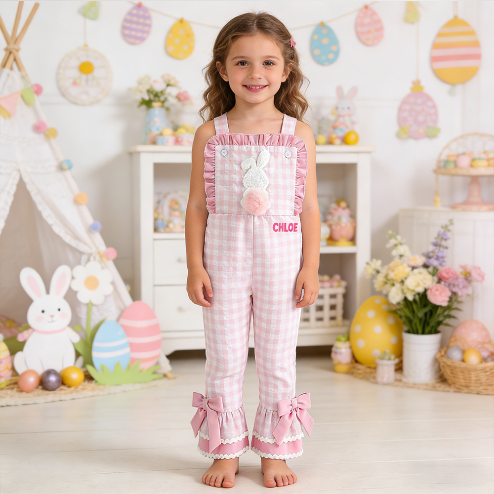 Personalized Girl Easter Bunny Overalls| Pants38