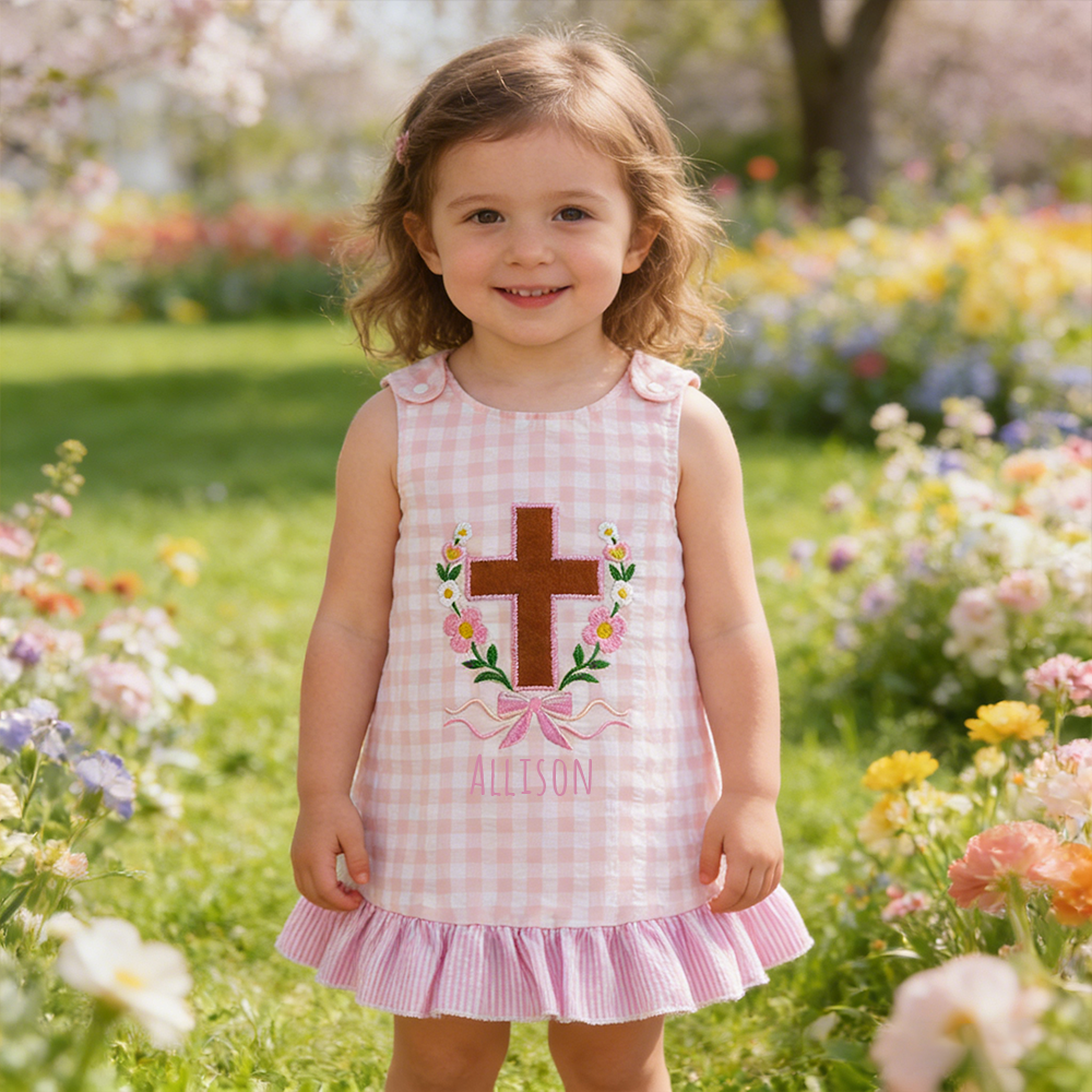 Personalized Girl Easter Cross Pink Dress| Dress67