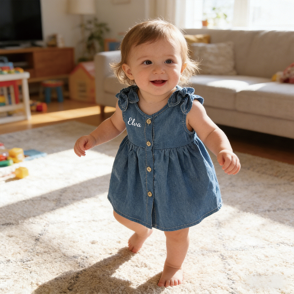 Personalized Baby Girl Summer Sleeveless Denim Dress| Dress72