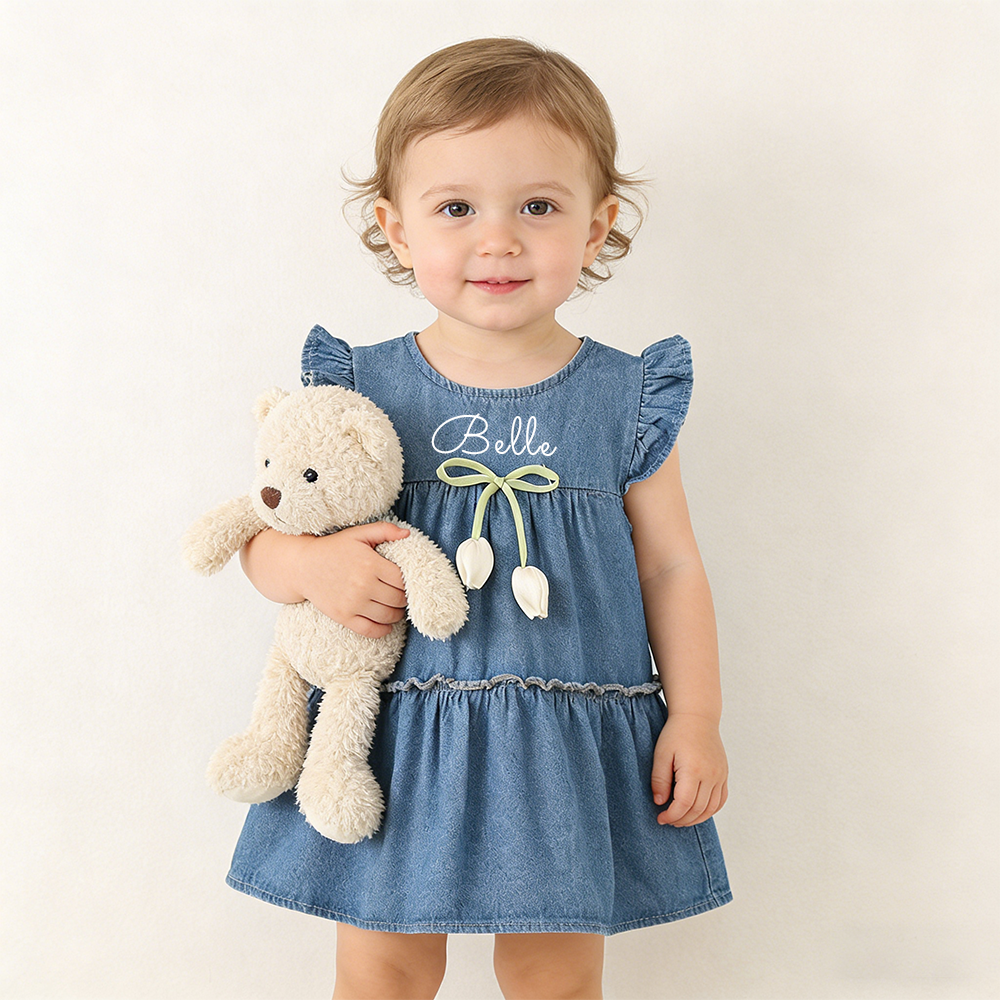 Personalized Baby Girl Summer Denim Dress| Dress75