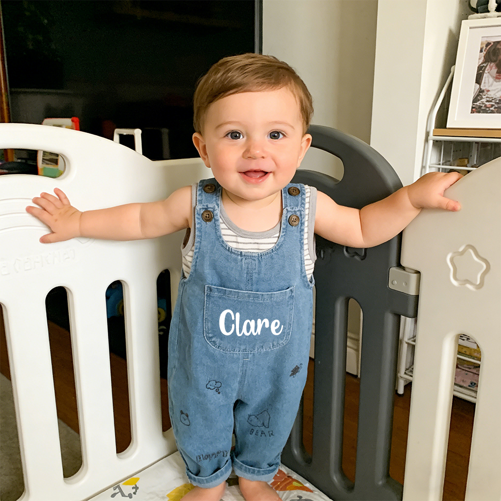 Personalized Kids Bear Denim Overalls| Pants48