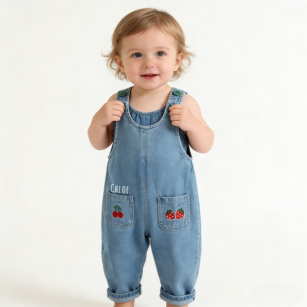 Personalized Girl  Fruit Pocket Denim Overalls| Pants50