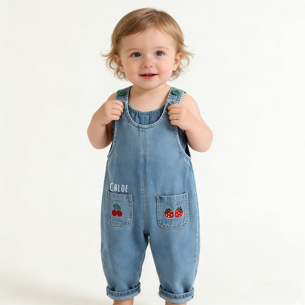 Personalized Girl  Fruit Pocket Denim Overalls| Pants50