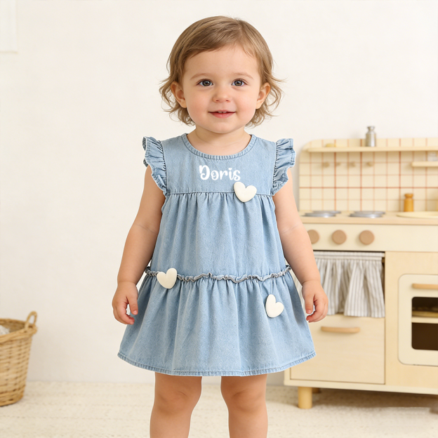 Personalized Baby Girl Heart Denim Dress| Dress76