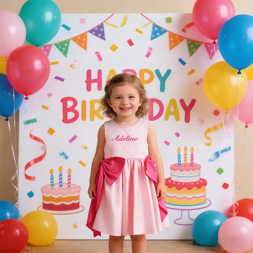 Personalized Girl Embroidered Pink Party Dress| Dress77
