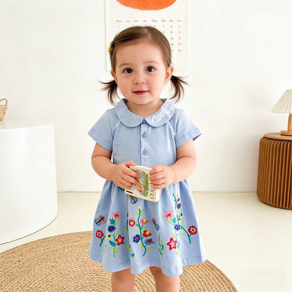Personalized Girl Summer Floral Embroidered Dress| Dress79