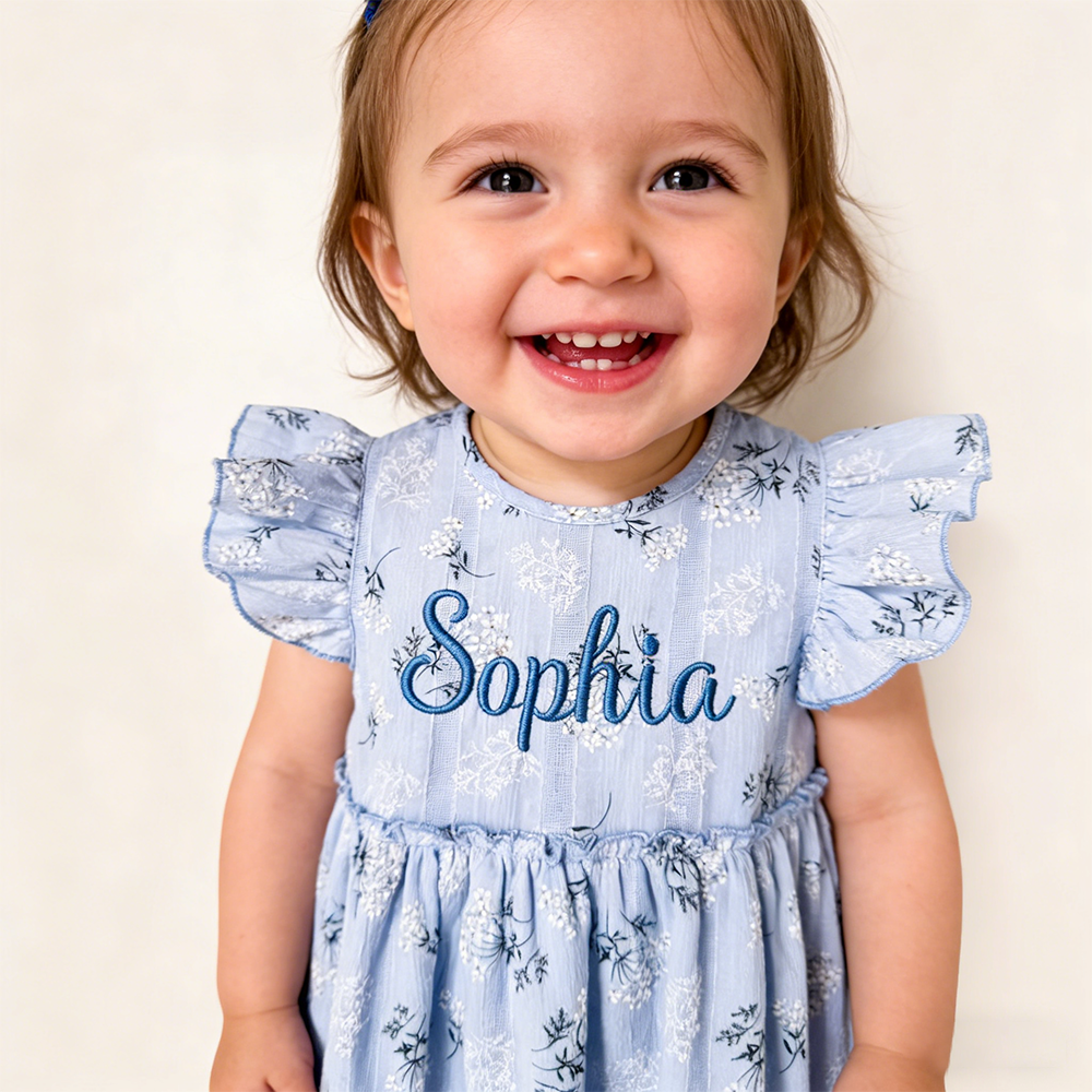 Personalized Girl Embroidered Name Floral Dress With Bow| Dress80
