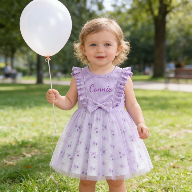 Personalized Girl Floral Dress With Bow| Dress81